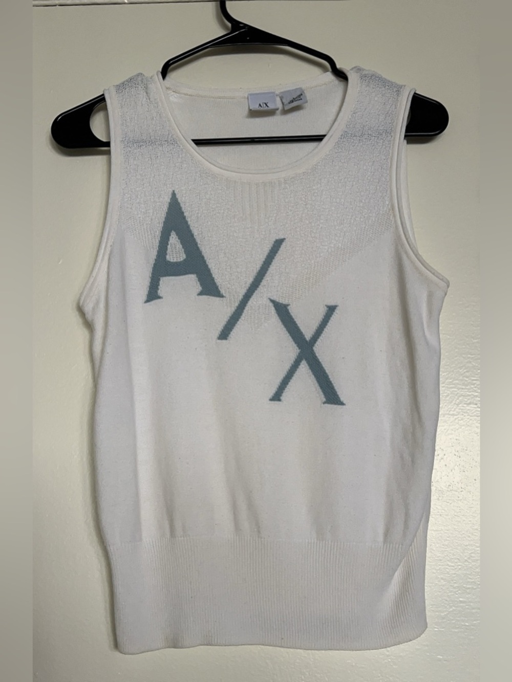 Armani Exchange White Knit Tank with Black A|X Logo